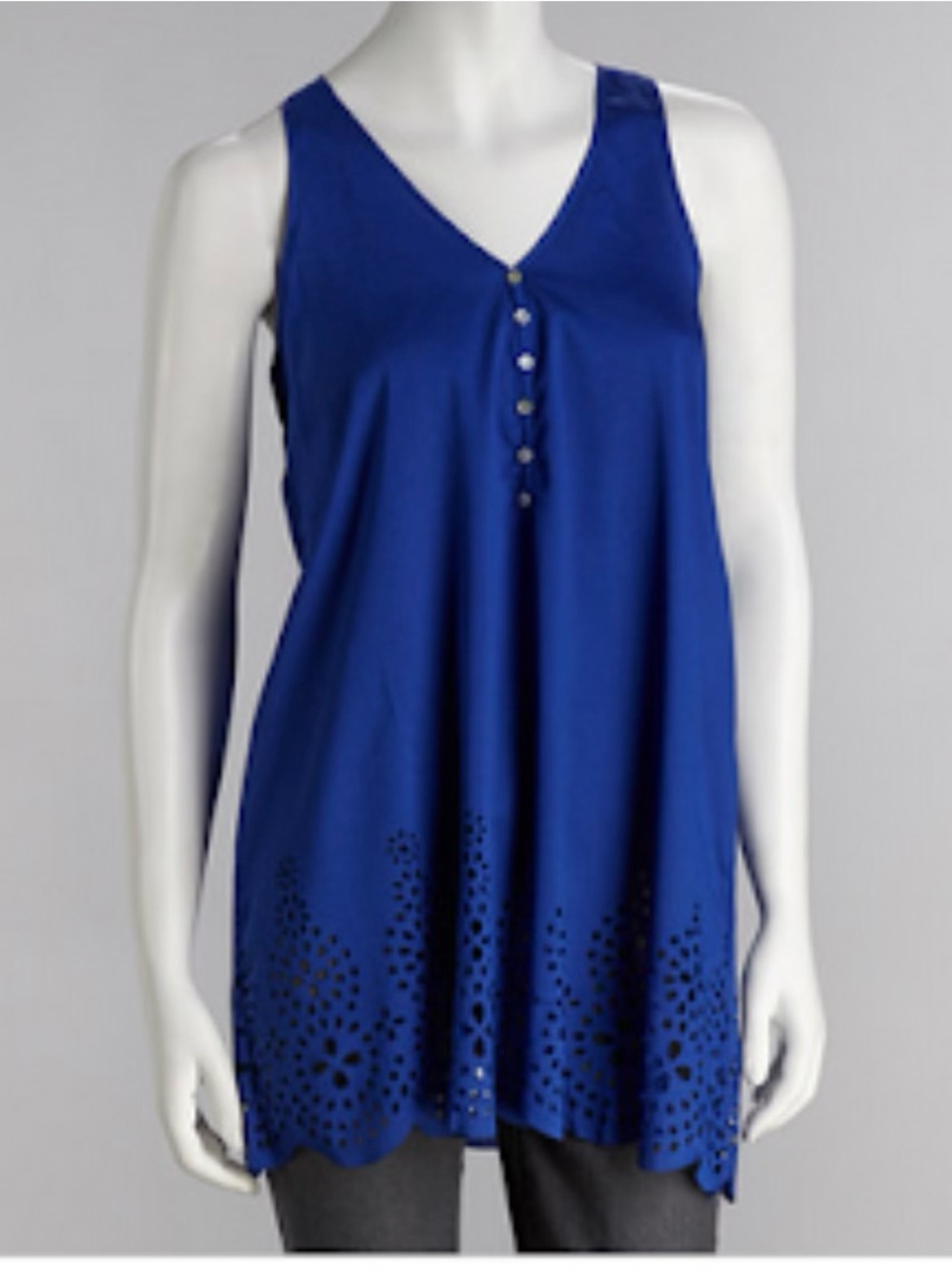 Simply Irresistible Royal Blue V-Neck Tank with Laser-Cut Hem